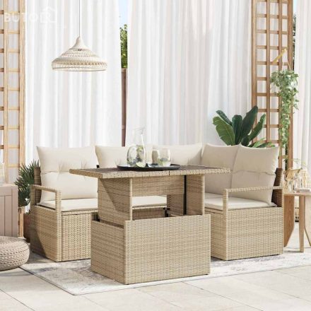 vidaXL 5 darabos kertisofa szett párnákkal, bézs poly rattan.