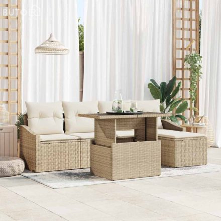 vidaXL Kerti Kanapé Szett párnával tárolóval 6 pcs Beige, Krém
