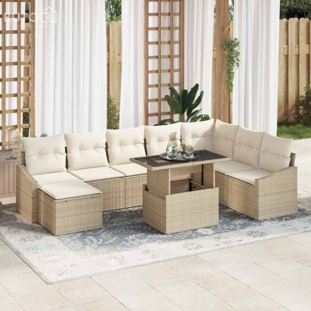 vidaXL Kerti Kanapé Szett párnával tárolóval 9 pcs Beige, Krém