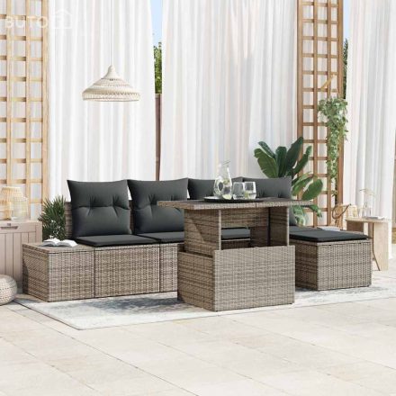 vidaXL Kerti Kanapé Szett tárolóval 6 pcs Szürke Poli rattan