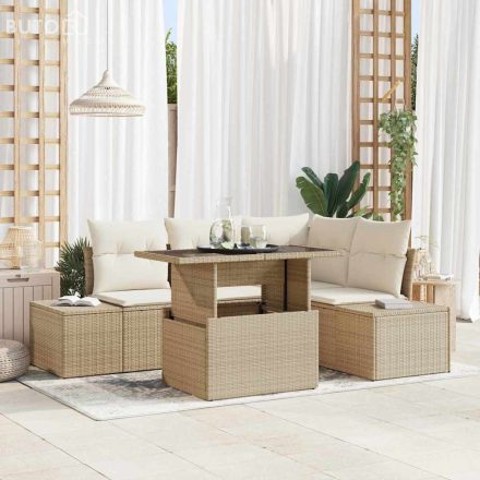 vidaXL Kerti Kanapé Szett tárolóval 5 pcs Bézs Poli rattan