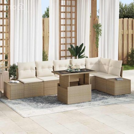 vidaXL Kerti Kanapé Szett tárolóval 7 pcs Bézs Poli rattan
