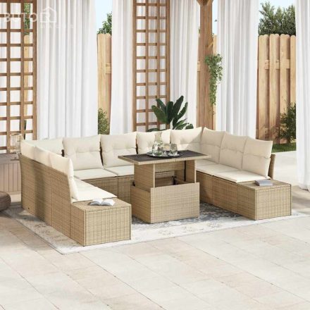 vidaXL Kerti Kanapé Szett tárolóval 10 pcs Bézs Poli rattan