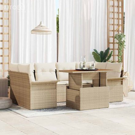vidaXL Kerti Kanapé Szett tárolóval 7 pcs Bézs Poli rattan