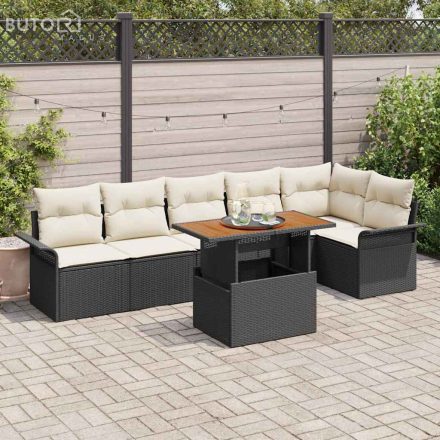 vidaXL Kerti Kanapé Szett tárolóval 7 pcs Fekete Poli rattan