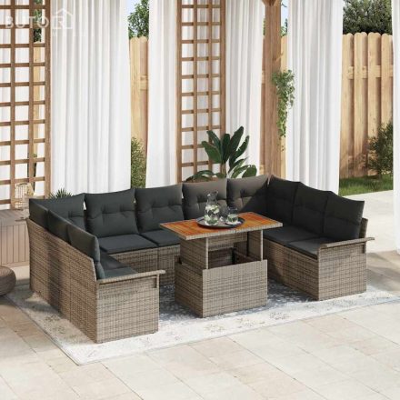 vidaXL Kerti Kanapé Szett tárolóval 10 pcs Szürke Poli rattan