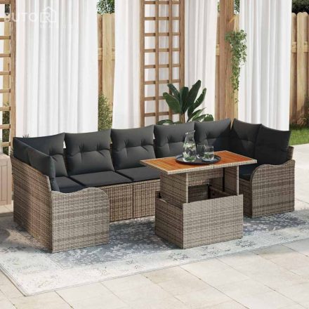 vidaXL Kerti Kanapé Szett tárolóval 8 pcs Szürke Poli rattan