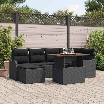 vidaXL Kerti Kanapé Szett tárolóval 7 pcs Fekete Poli rattan