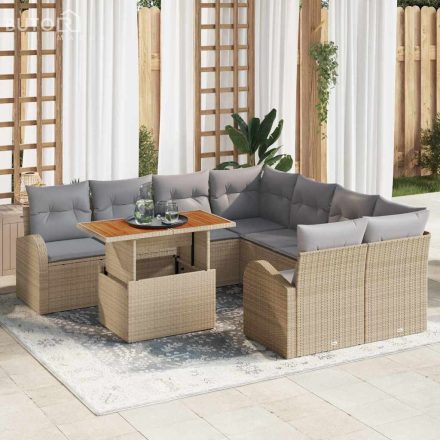 vidaXL Kerti Kanapé Szett tárolóval 9 pcs Bézs Poli rattan