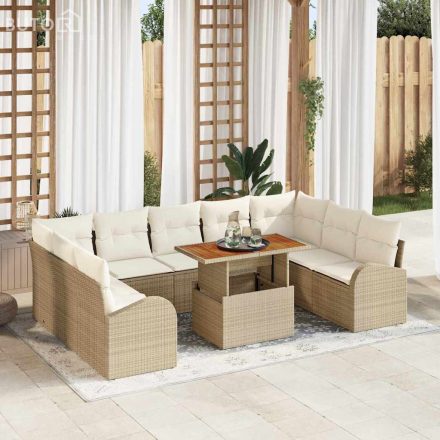 vidaXL 10 darabos kerti kanapé szett párnákkal, bézs polyrattan
