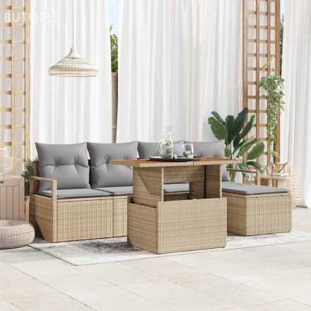 vidaXL Kerti Kanapé Szett tárolóval 6 pcs Bézs Poli rattan