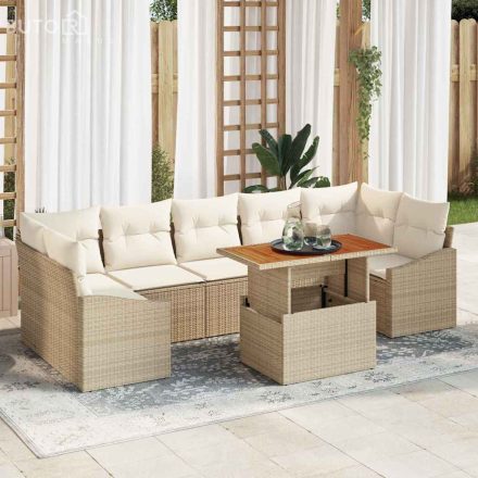 vidaXL Kerti Kanapé Szett párnával tárolóval 8 pcs Beige, Krém