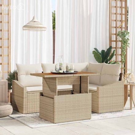 vidaXL Kerti Kanapé Szett tárolóval 5 pcs Bézs Poli rattan