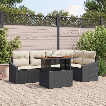 vidaXL Kerti Kanapé Szett tárolóval 6 pcs Fekete Poli rattan