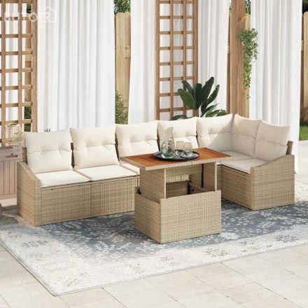 vidaXL Kerti Kanapé Szett tárolóval 7 pcs Bézs Poli rattan