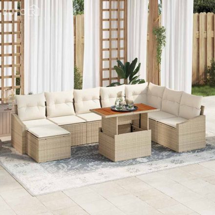 vidaXL Kerti Kanapé Szett tárolóval 9 pcs Bézs Poli rattan