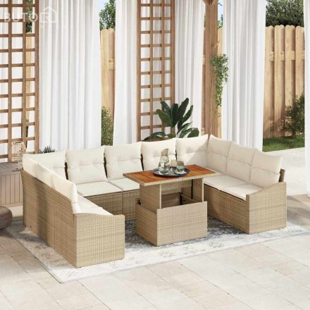 vidaXL Kerti Kanapé Szett tárolóval 10 pcs Bézs Poli rattan