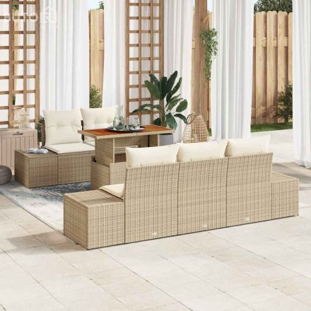 vidaXL Kerti Kanapé Szett tárolóval 6 pcs Bézs Poli rattan