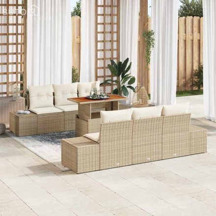 vidaXL Kerti Kanapé Szett tárolóval 7 pcs Bézs Poli rattan