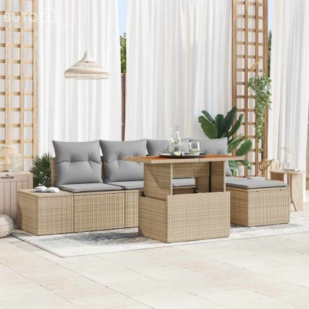vidaXL Kerti Kanapé Szett tárolóval 6 pcs Bézs Poli rattan