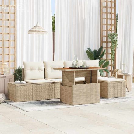 vidaXL Kerti Kanapé Szett tárolóval 6 pcs Bézs Poli rattan