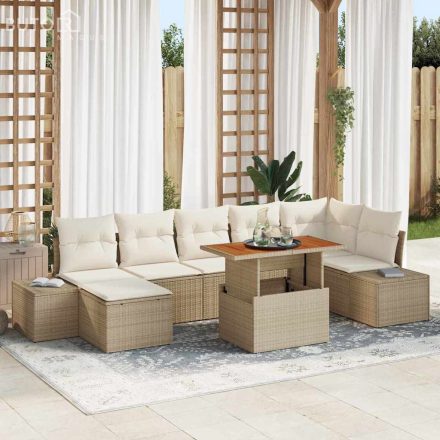 vidaXL Kerti Kanapé Szett tárolóval 8 pcs Bézs Poli rattan