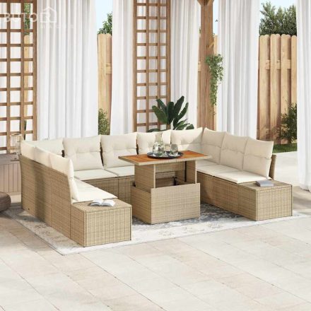 vidaXL Kerti Kanapé Szett tárolóval 10 pcs Bézs Poli rattan
