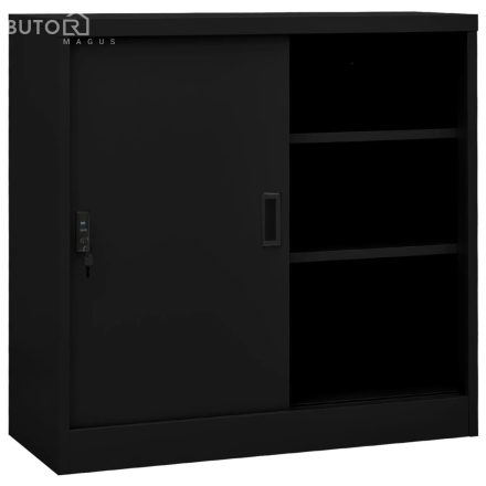 vidaXL fekete acél tolóajtós irodai szekrény 90 x 40 x 90 cm