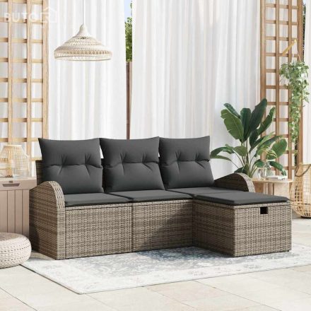 vidaXL Kerti Kanapé Szett párnával tárolóval 4 pcs Szürke Poli rattan