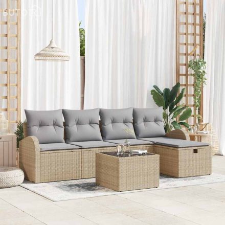 vidaXL Kerti Kanapé Szett párnával tárolóval 6 pcs Bézs Poli rattan