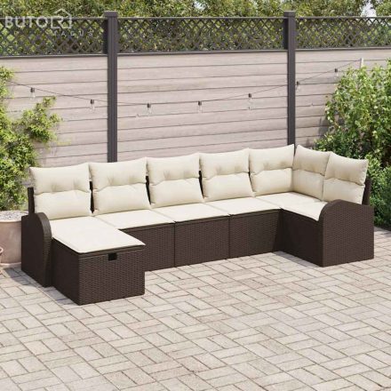 vidaXL Kerti Kanapé Szett párnával tárolóval 7 pcs Barna Poli rattan