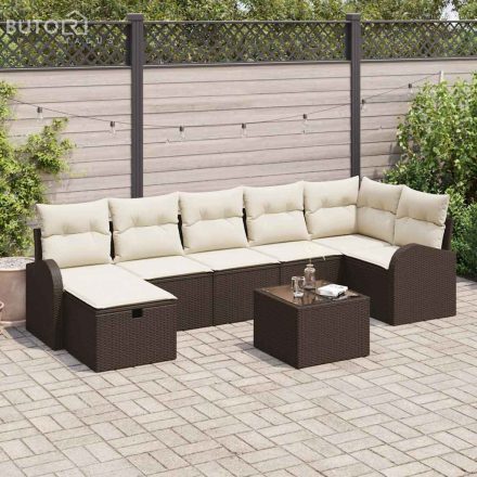 vidaXL Kerti Kanapé Szett párnával tárolóval 8 pcs Barna Poli rattan