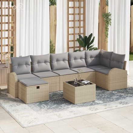 vidaXL Kerti Kanapé Szett párnával tárolóval 8 pcs Bézs Poli rattan