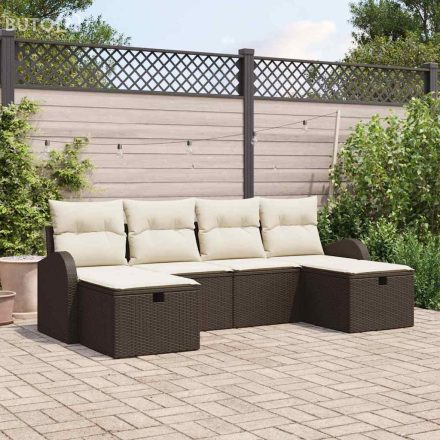 vidaXL Kerti Kanapé Szett párnával tárolóval 6 pcs Barna Poli rattan