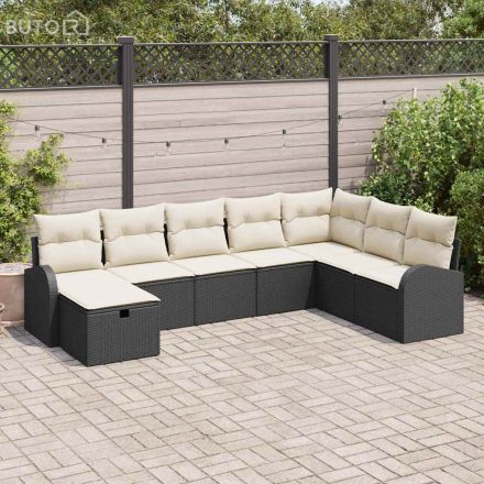 vidaXL Kerti Kanapé Szett párnával tárolóval 8 pcs Fekete Poli rattan