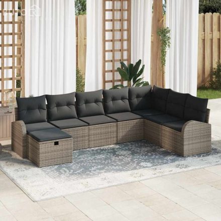 vidaXL 8 részes kerti kanapé szett párnákkal, szürke poly rattan
