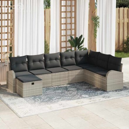 vidaXL Kerti Kanapé Szett párnával 8 pcs Világosszürke Poli rattan
