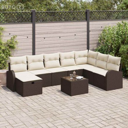 vidaXL Kerti Kanapé Szett párnával tárolóval 9 pcs Barna Poli rattan