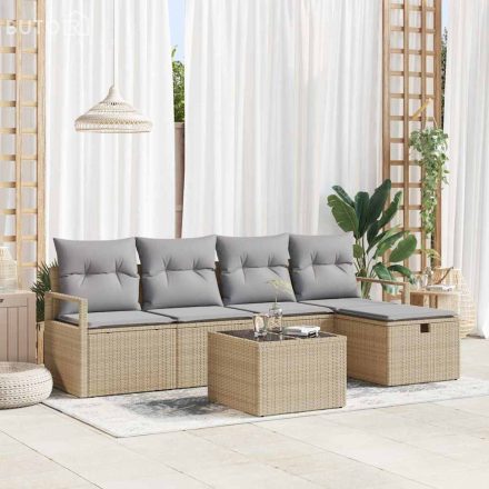 vidaXL Kerti Kanapé Szett párnával tárolóval 6 pcs Bézs Poli rattan