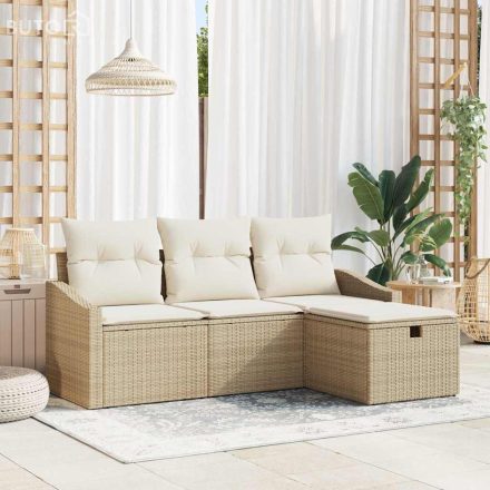vidaXL Kerti Kanapé Szett párnával tárolóval 4 pcs Bézs Poli rattan