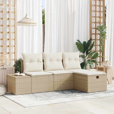 vidaXL Kerti Kanapé Szett 4 pcs Bézs 55 x 62 x 69 cm Poli rattan