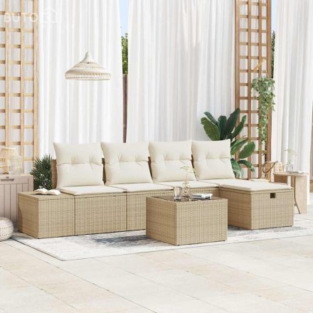 vidaXL Kerti Kanapé Szett 6 pcs Bézs 55 x 62 x 69 cm Poli rattan