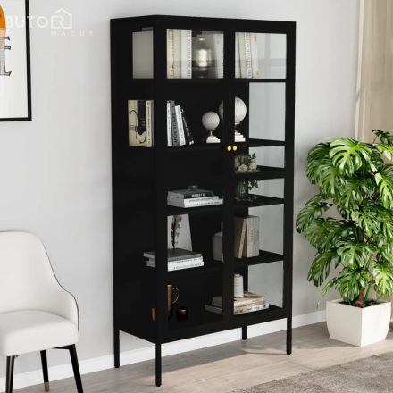 vidaXL fekete acél és edzett üveg vitrin 90 x 40 x 180 cm