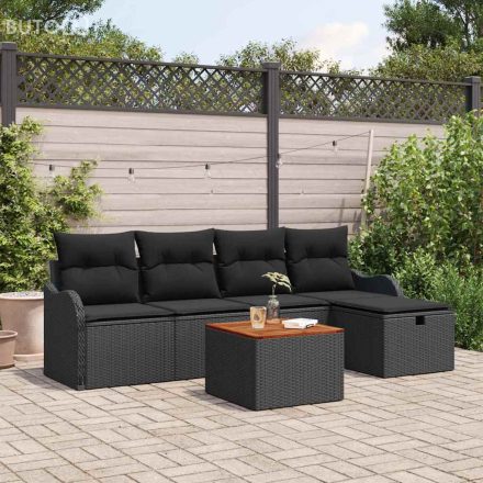 vidaXL Kerti Kanapé Szett párnával tárolóval 6 pcs Fekete Poli rattan