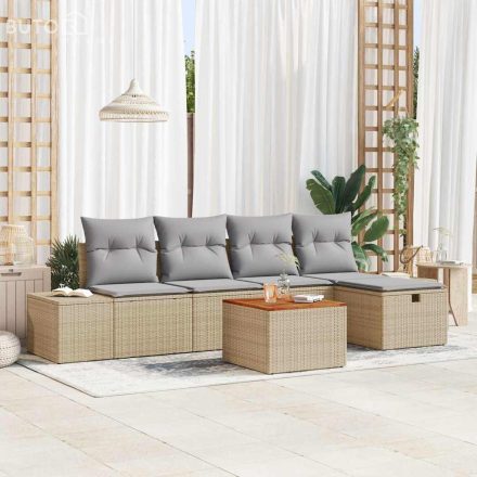 vidaXL Kerti Kanapé Szett párnával tárolóval 6 pcs Bézs Poli rattan