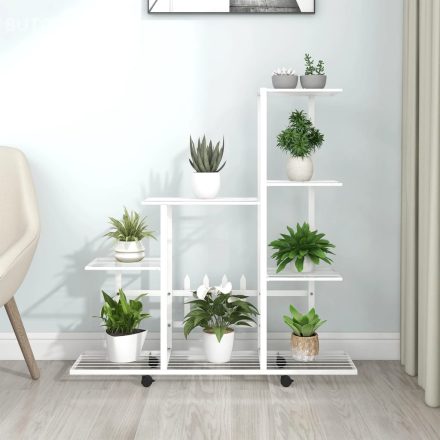 vidaXL fehér acél virágtartó állvány kerékkel 94,5 x 25 x 92,5 cm