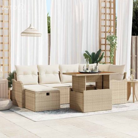 vidaXL Kerti Kanapé Szett 7 pcs Bézs polirattan
