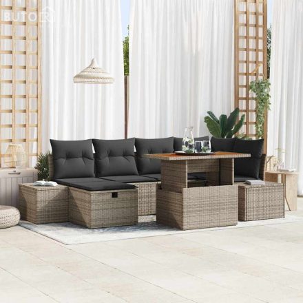 vidaXL Kerti Kanapé Szett 7 pcs Szürke polirattan