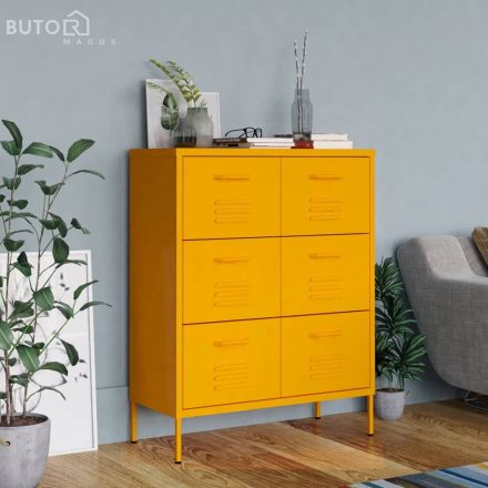 vidaXL mustársárga acél fiókos szekrény 80 x 35 x 101,5 cm