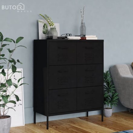 vidaXL fekete acél fiókos szekrény 80 x 35 x 101,5 cm